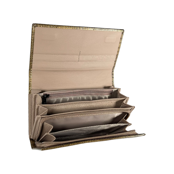 Гаманець шкіряний, золотий, з кнопковою застібкою, 5 відділень для купюр Гаманець шкіряний, золотий, з кнопковою застібкою, 5 відділень для купюр