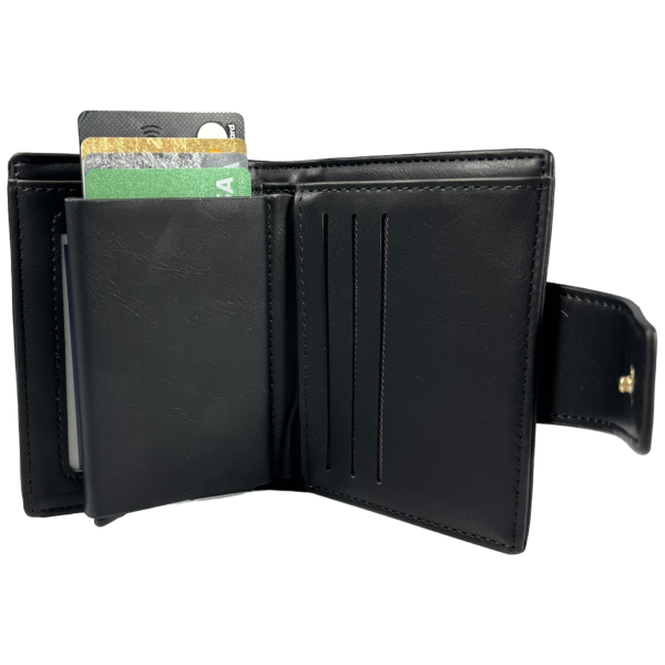 Мужской кошелек с автоматическим картхолдером, черный, экокожа Мужской кошелек с автоматическим картхолдером, черный, экокожа