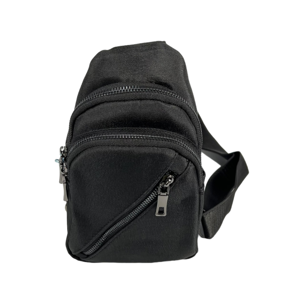 Сумка-слинг на три отделения черного цвета, застежка на молнии
