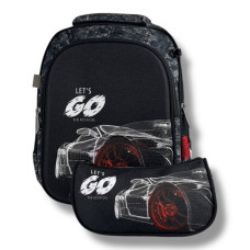 Черный школьный рюкзак для мальчиков с принтом Спорткар, водонепроницаемый, пенал в комплекте