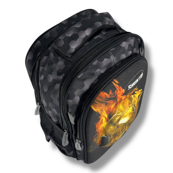 Черный рюкзак для мальчиков с принтом Мяч, водонепроницаемый, пенал в комплекте Черный рюкзак для мальчиков с принтом Мяч, водонепроницаемый, пенал в комплекте