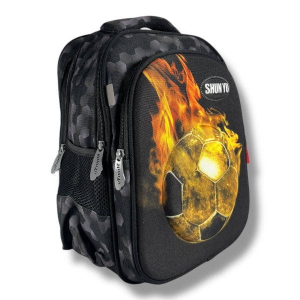 Черный рюкзак для мальчиков с принтом Мяч, водонепроницаемый, пенал в комплекте Черный рюкзак для мальчиков с принтом Мяч, водонепроницаемый, пенал в комплекте