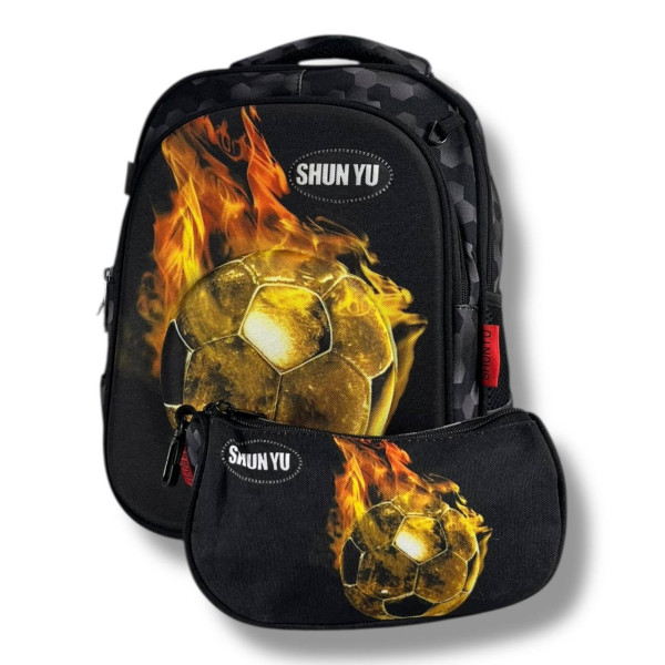 Черный рюкзак для мальчиков с принтом Мяч, водонепроницаемый, пенал в комплекте