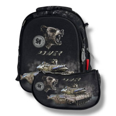 Чорний шкільний рюкзак для хлопчиків з принтом Танк, водонепроникний, пенал у комплекті