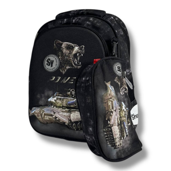 Черный школьный рюкзак для мальчиков Танк, водонепроницаемый, пенал в комплекте Черный школьный рюкзак для мальчиков Танк, водонепроницаемый, пенал в комплекте