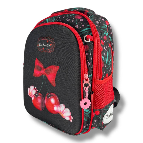 Шкільний рюкзак для дівчаток 6-9 років, чорний, місткий та легкий, принт Вишеньки