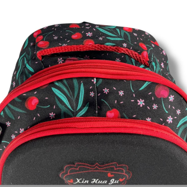 Шкільний рюкзак для дівчаток 6-9 років, чорний, місткий та легкий, принт Вишеньки