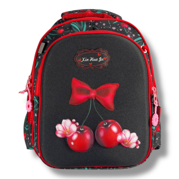 Шкільний рюкзак для дівчаток 6-9 років, чорний, місткий та легкий, принт Вишеньки