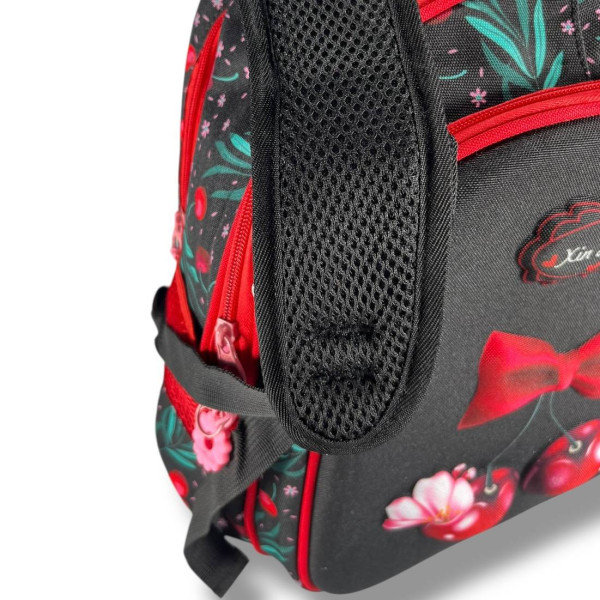 Шкільний рюкзак для дівчаток 6-9 років, чорний, місткий та легкий, принт Вишеньки