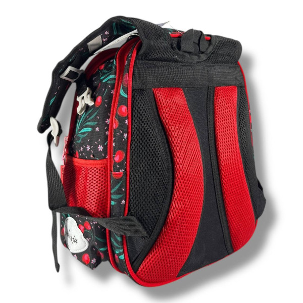 Шкільний рюкзак для дівчаток 6-9 років, чорний, місткий та легкий, принт Вишеньки