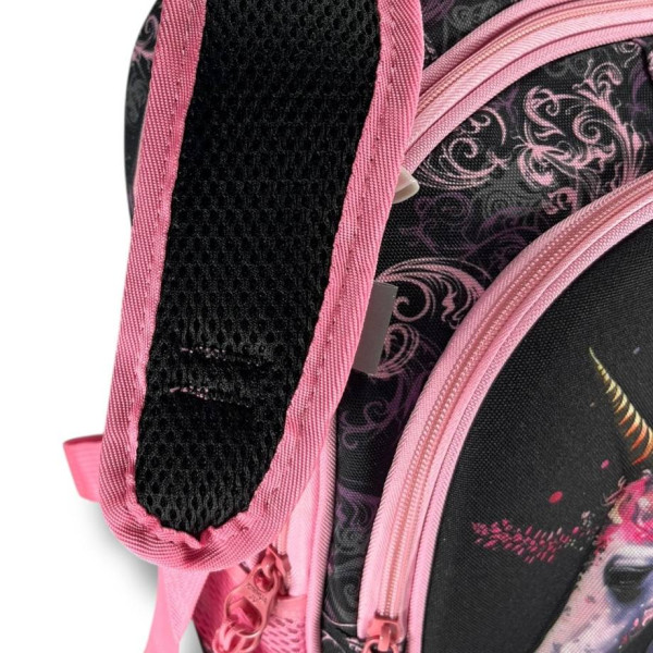 Шкільний рюкзак для дівчаток 6-9 років, чорний, місткий та легкий, принт Єдиноріг, 20 л