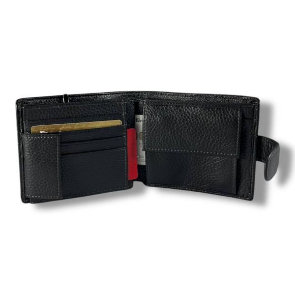 Мужской кошелек-портмоне из натуральной кожи, черный, компактный и вместительный Мужской кошелек-портмоне из натуральной кожи, черный, компактный и вместительный