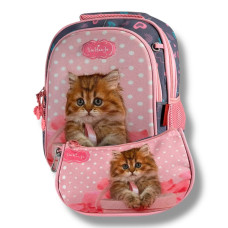 Школьный рюкзак для девочек 6-9 лет, серый, емкий и легкий, принт Котик, 20 л