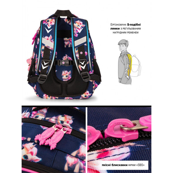 Школьный рюкзак Sky Name (Winner) для девочки 1-4 класс, водоотталкивающая ткань, принт Единорог Школьный рюкзак Sky Name (Winner) для девочки 1-4 класс, водоотталкивающая ткань, принт Единорог