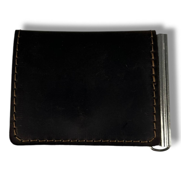 Гаманець затискач для купюр BagWay, екошкіра, темно-коричневий з тисненням