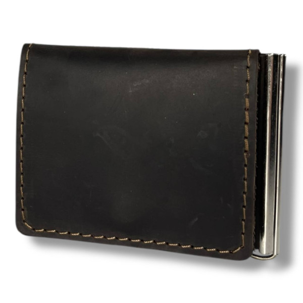 Гаманець затискач для купюр BagWay, екошкіра, темно-коричневий з тисненням