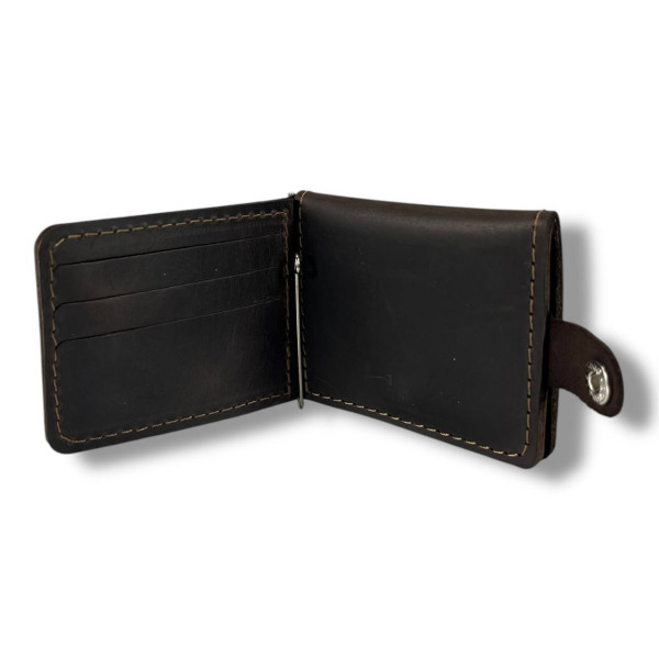 Гаманець затискач для купюр BagWay, екошкіра, темно-коричневий з тисненням