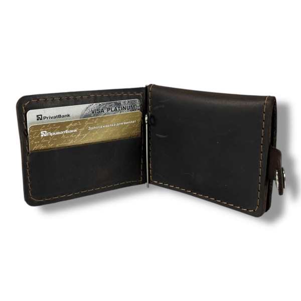 Гаманець затискач для купюр BagWay, екошкіра, темно-коричневий з тисненням