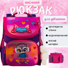 Шкільний рюкзак Sky Name (Winner) для дівчаток 1-4 клас, водовідштовхувальна тканина, 14 л, принт Сова