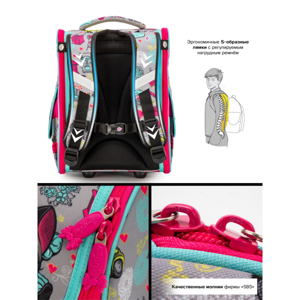 Школьный ранец для девочки Sky Name, одно отделение, цвет серый Школьный ранец для девочки Sky Name, одно отделение, цвет серый