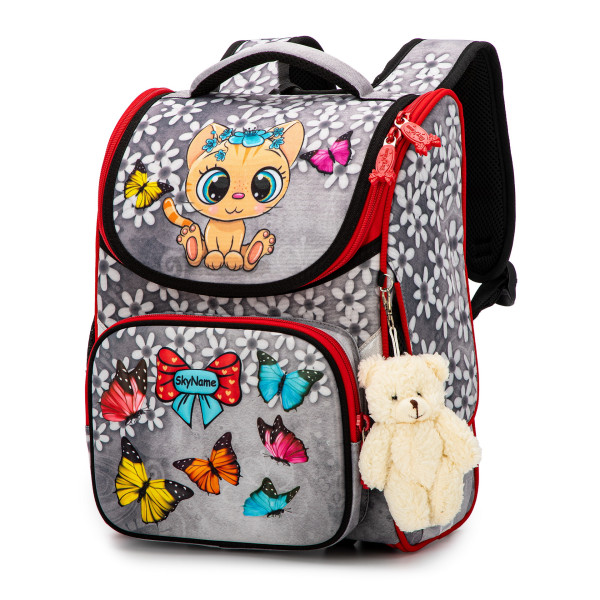 Ранец школьный для девочки Sky Name, одно отделение, серый
