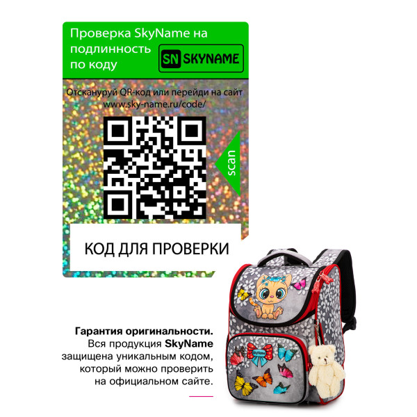 Ранец школьный для девочки Sky Name, одно отделение, серый Ранец школьный для девочки Sky Name, одно отделение, серый