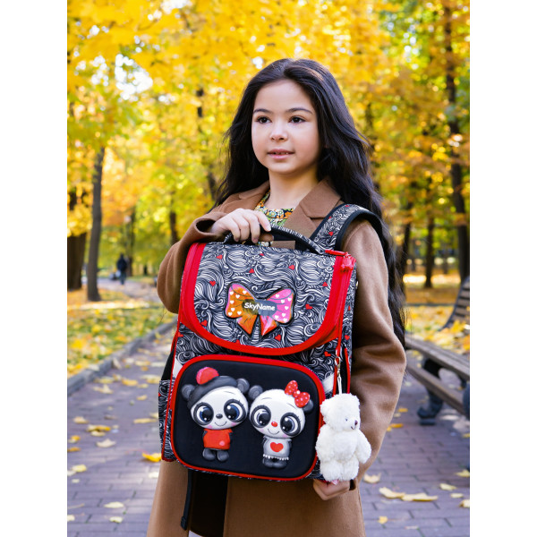 Ранец школьный для девочки Sky Name на одно отделение, красно-черный Ранец школьный для девочки Sky Name на одно отделение, красно-черный