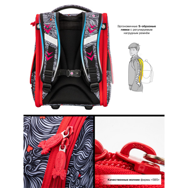 Ранец школьный для девочки Sky Name на одно отделение, красно-черный Ранец школьный для девочки Sky Name на одно отделение, красно-черный