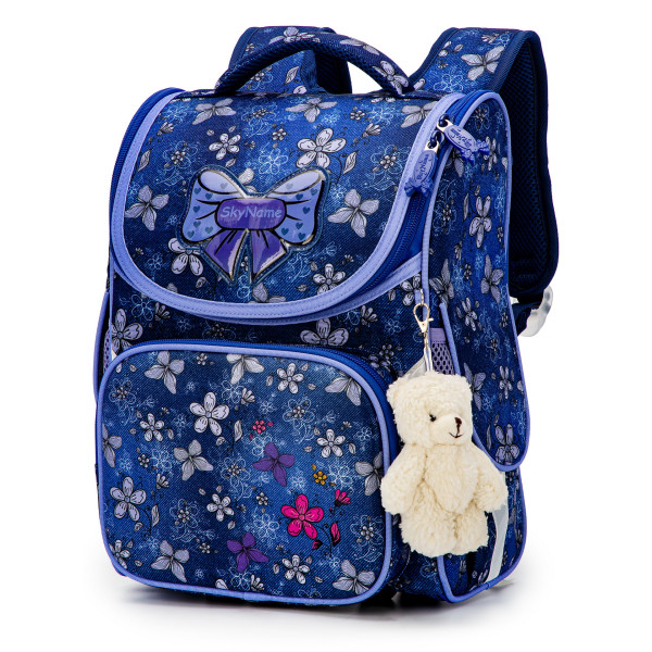 Ранец детский школьный для девочки Sky Name, одно отделение, синий