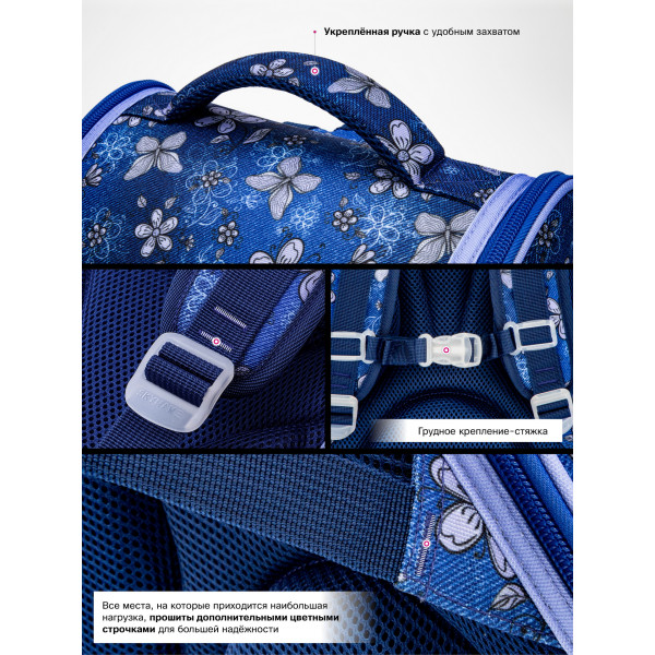 Ранец детский школьный для девочки Sky Name, одно отделение, синий Ранец детский школьный для девочки Sky Name, одно отделение, синий