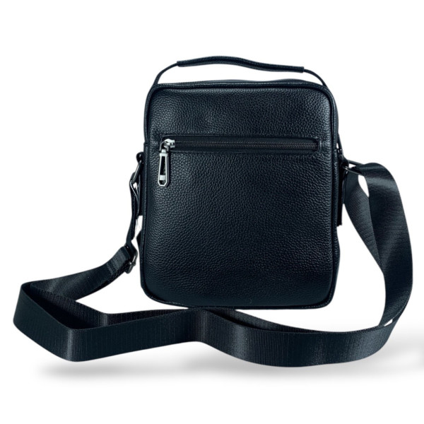 Мужская сумка через плечо из натуральной кожи (черная) на 2 отделения.
