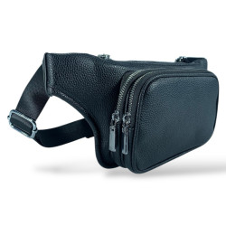 Мужская поясная сумка (бананка) из экокожи (черная) с 3 отделениями Мужская поясная сумка (бананка) из экокожи (черная) с 3 отделениями