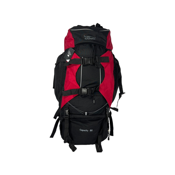 Туристический рюкзак с анатомической спинкой, на 80 л, черный с красным