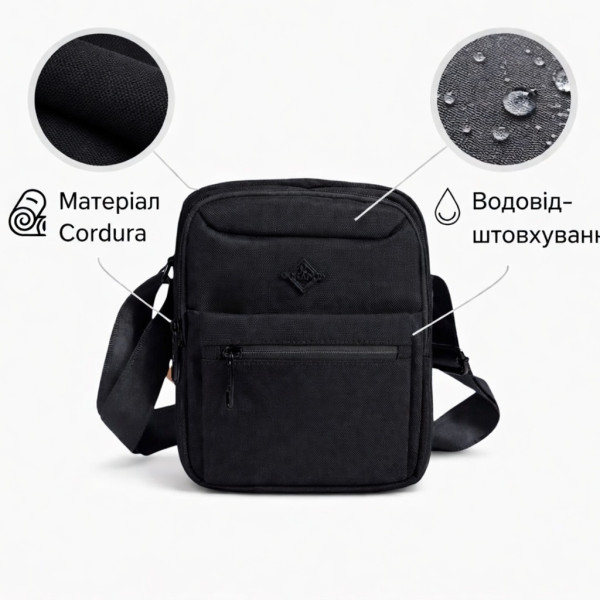 Сумка через плече Gorangd, чорний Cordura, 5 відділень, регульований ремінь, 4 л