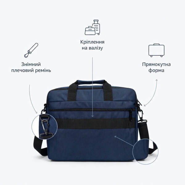 Сумка для ноутбука Філіппіні BL9902 синя водовідштовхувальна 40x25x10 см з 5 відділеннями