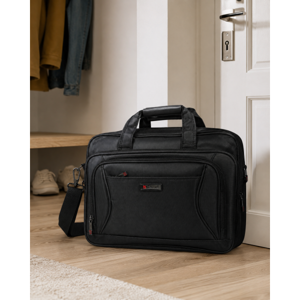 Сумка для ноутбука Leather B1078 чорна з CORDURA з кріпленням на валізу