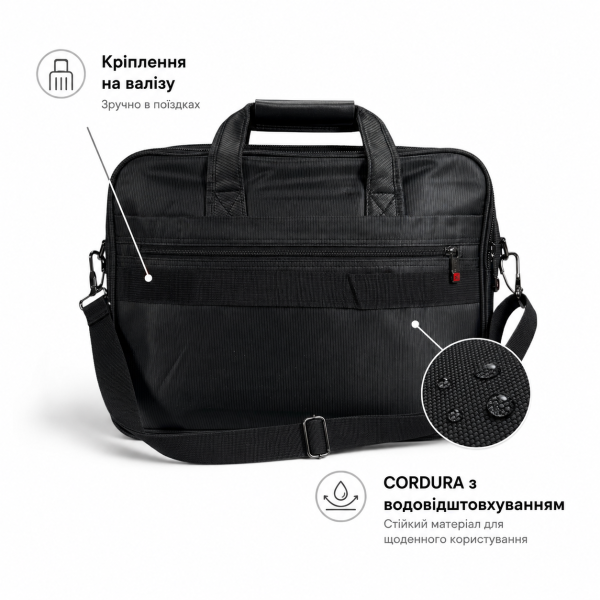 Сумка для ноутбука Leather B1078 чорна з CORDURA з кріпленням на валізу