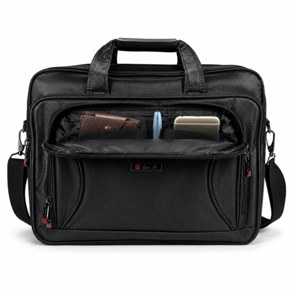Сумка для ноутбука Leather B1078 чорна з CORDURA з кріпленням на валізу