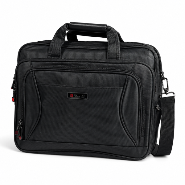 Сумка для ноутбука Leather B1078 чорна з CORDURA з кріпленням на валізу
