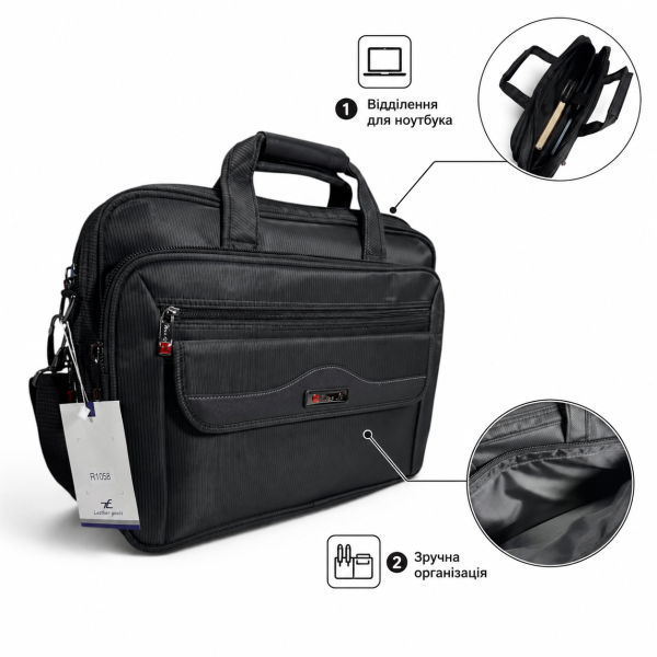 Сумка для ноутбука Leather RL1058 чорна з CORDURA з кріпленням на валізу