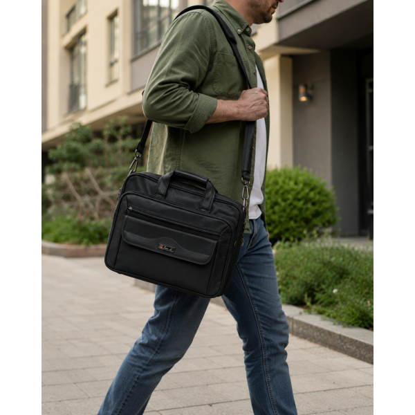 Сумка для ноутбука Leather RL1058 чорна з CORDURA з кріпленням на валізу