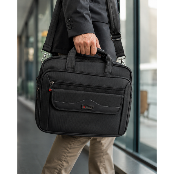 Сумка для ноутбука Leather RL1058 чорна з CORDURA з кріпленням на валізу