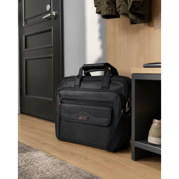 Сумка для ноутбука Leather RL1058 чорна з CORDURA з кріпленням на валізу