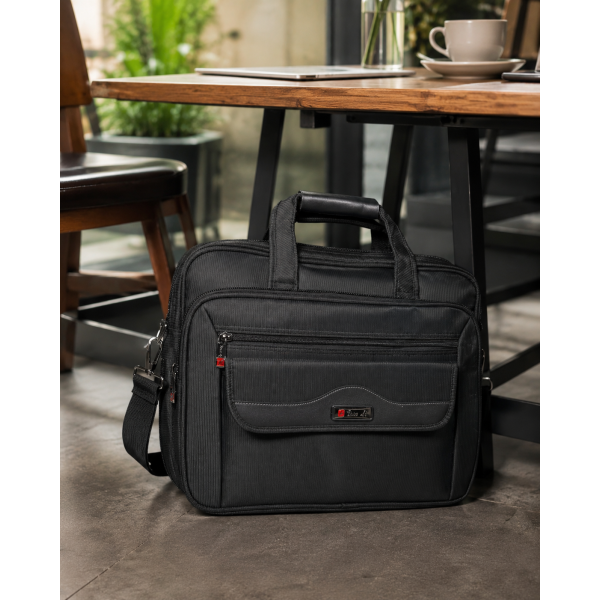 Сумка для ноутбука Leather RL1058 чорна з CORDURA з кріпленням на валізу