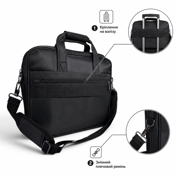 Сумка для ноутбука Leather RL1058 чорна з CORDURA з кріпленням на валізу