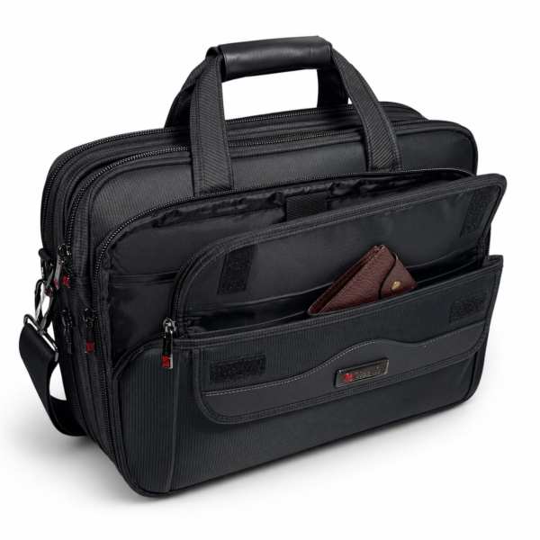 Сумка для ноутбука Leather RL1058 чорна з CORDURA з кріпленням на валізу