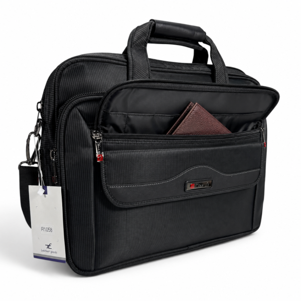 Сумка для ноутбука Leather RL1058 чорна з CORDURA з кріпленням на валізу