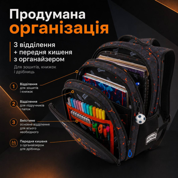 Шкільний набір 8 в 1 SkyName для хлопчика з ортопедичною спинкою, чорний, Minecraft