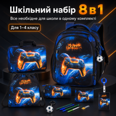 Шкільний рюкзак SkyName для хлопчика з ортопедичною спинкою, чорний, з принтом геймпада
