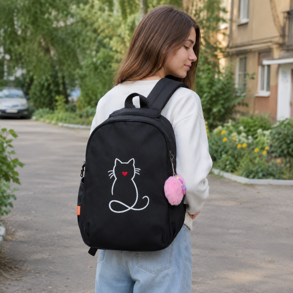 Шкільний рюкзак для дівчинки 6–11 класу з котиком, чорний
